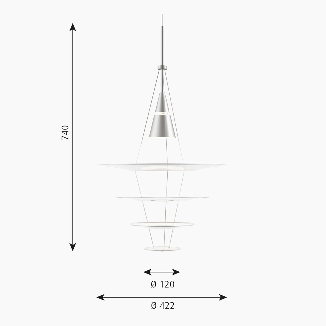 Louis Poulsen Enigma 425 hanglamp geborsteld aluminium afmetingen