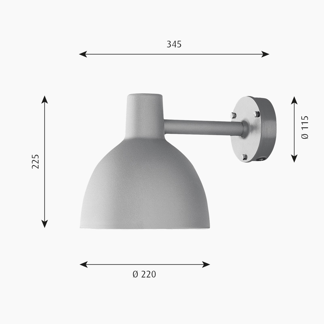 Louis Poulsen Toldbod 220&nbsp;wandlamp / buitenlamp&nbsp;aluminium grijs afmetingen