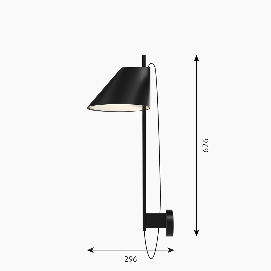 Louis Poulsen Yuh zwart wandlamp, bedlamp en leeslamp afmetingen