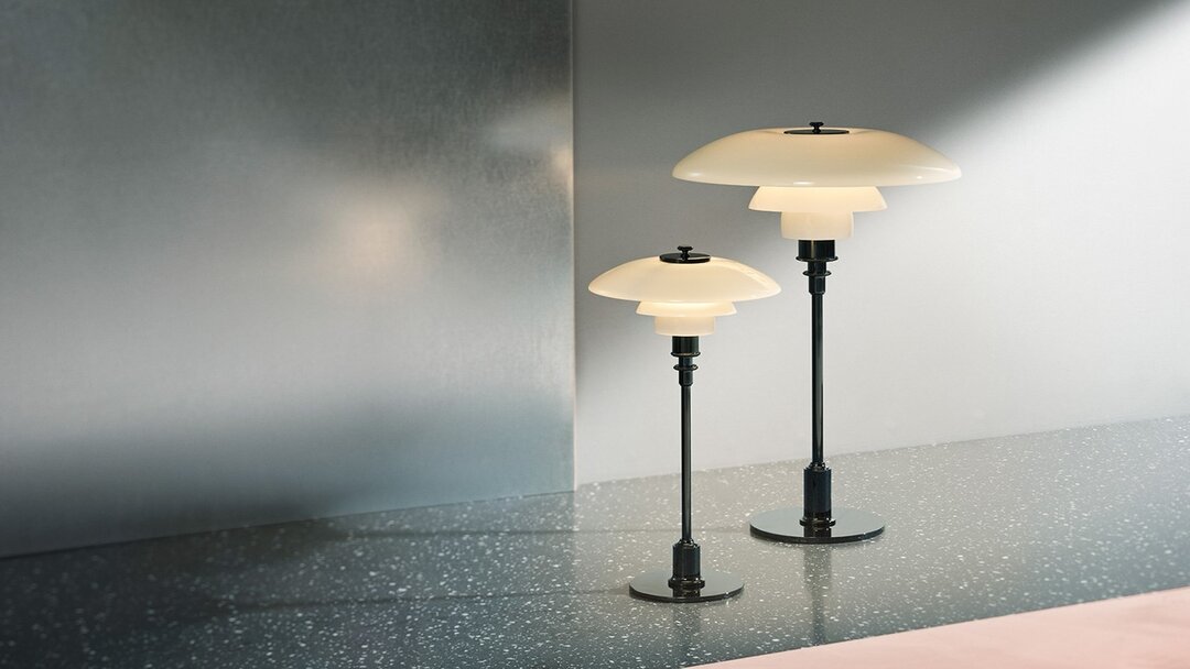 Louis Poulsen PH 3,5/2,5 tafellamp / bureaulamp hoogglans verchroomd en PH 2/1