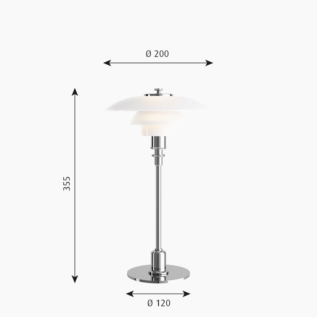 Louis Poulsen PH 2/1 tafellamp / bureaulamp hoogglans verchroomd afmetingen