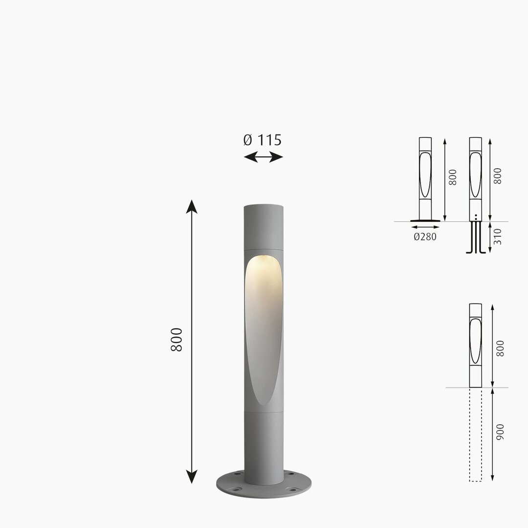 Louis Poulsen Flindt aluminium kort bolder outdoor sokkellamp afmetingen