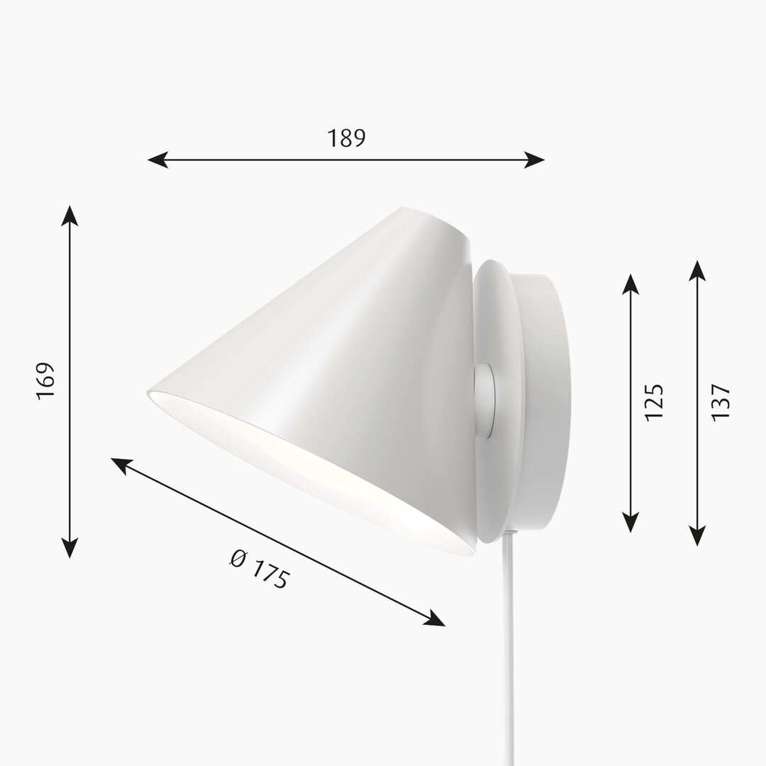 Louis Poulsen Keglen wandlamp/leeslamp/bedlamp wit 2700K afmetingen