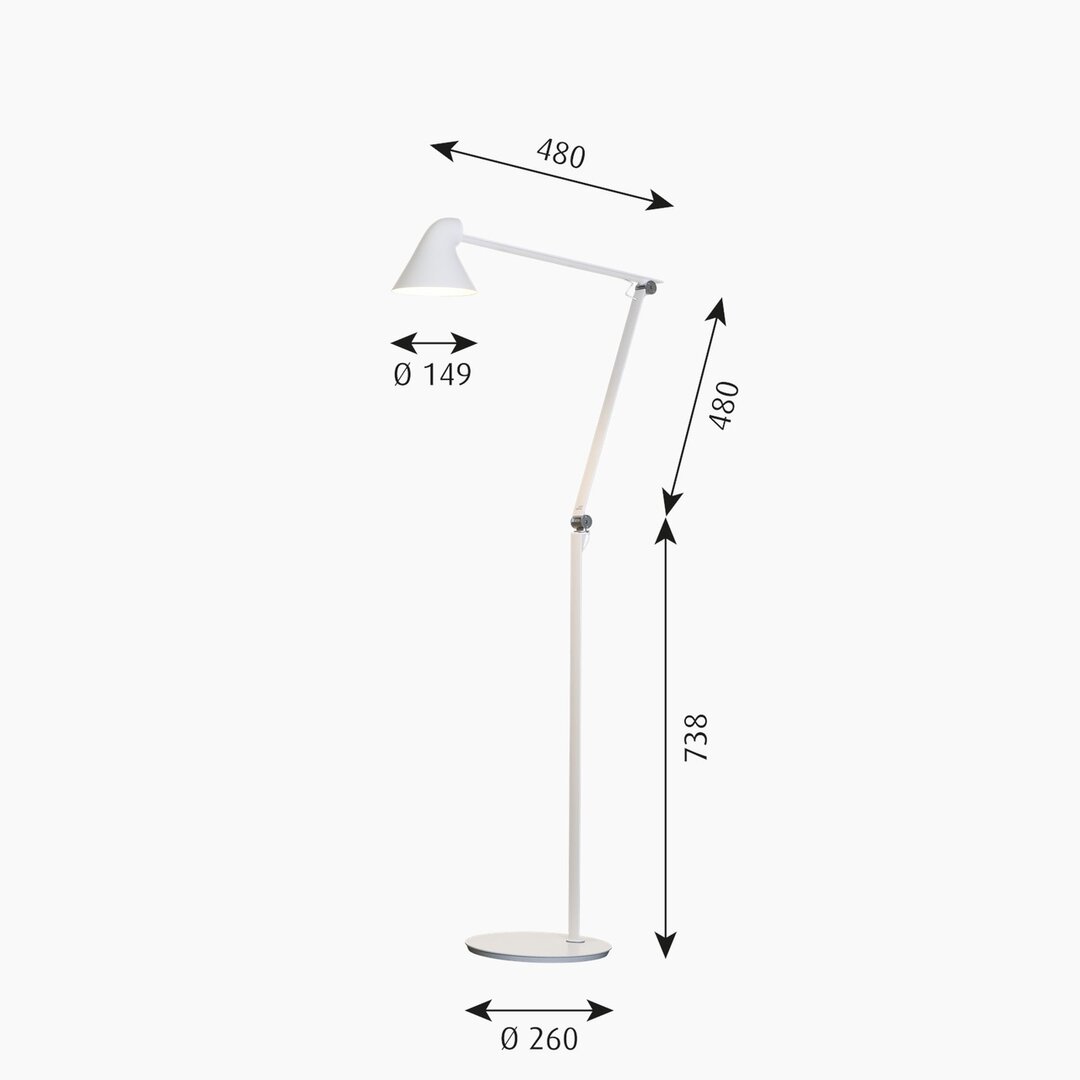 Louis Poulsen NJP vloerlamp/staande lamp wit 2700K afmetingen