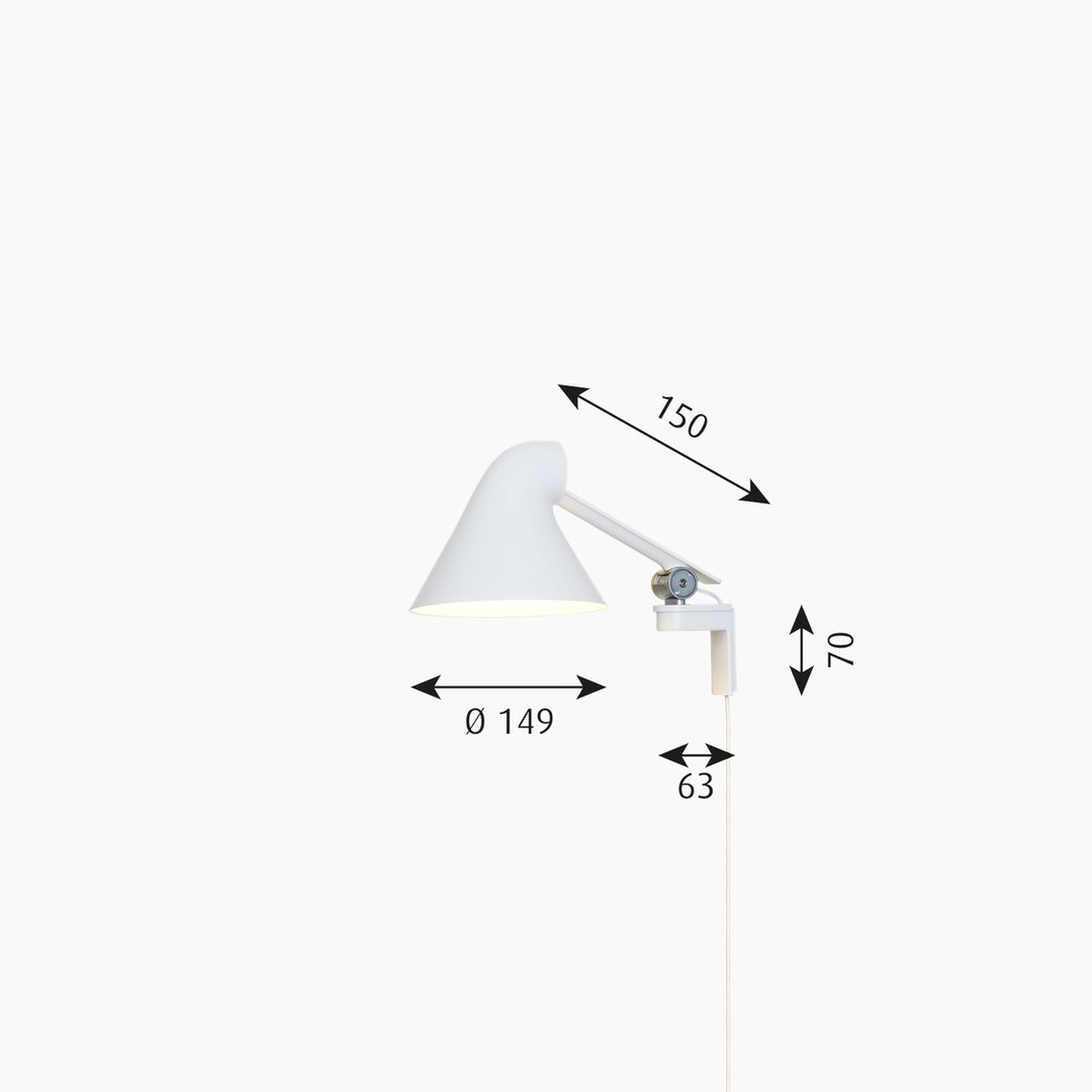 Louis Poulsen NJP wandlamp/leeslamp wit korte arm afmetyingen
