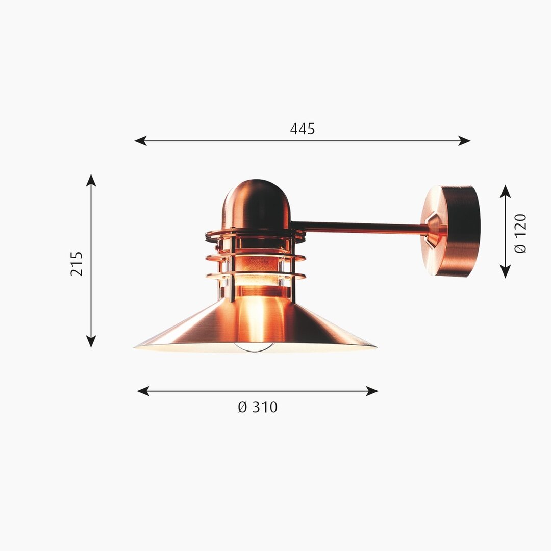 Louis Poulsen Nyhavn koper wandlamp / buitenlamp afmetingen