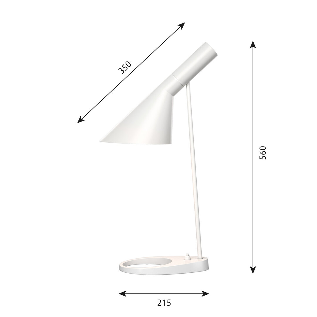 Louis Poulsen AJ wit tafellamp, bureaulamp, leeslamp afmetingen