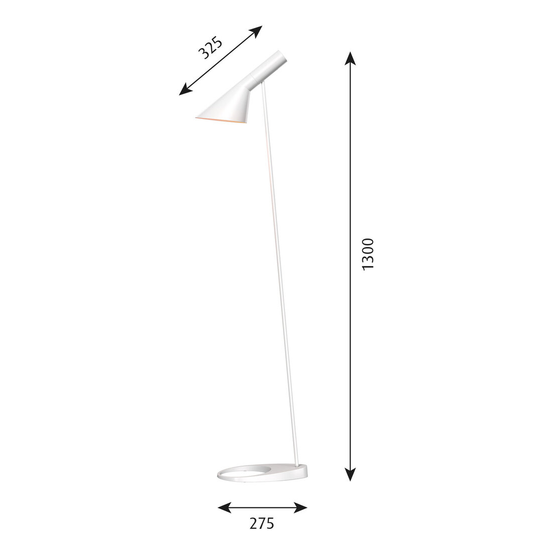 Louis Poulsen AJ wit vloerlamp, staande lamp, leeslamp afmetingen