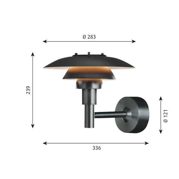 Louis Poulsen PH 3/2,5&nbsp;wandlamp / buitenlamp&nbsp;zwart afmetingen