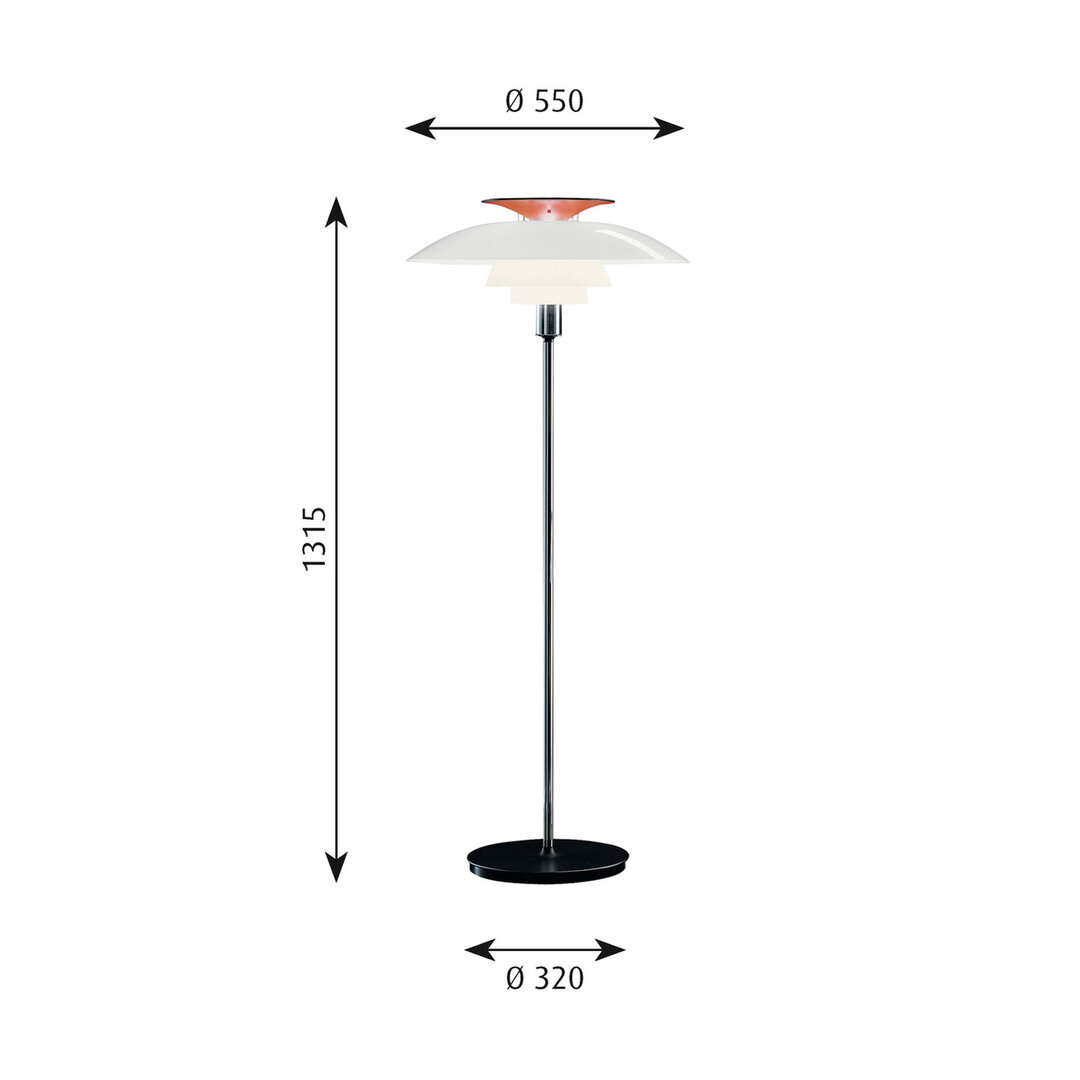 Louis Poulsen PH 80 vloerlamp / staande lamp afmetingen