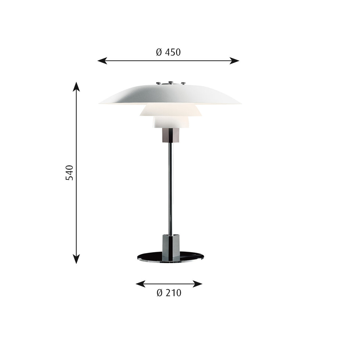 Louis Poulsen PH 4/3 wit tafellamp / bureaulamp / leeslamp afmetingen