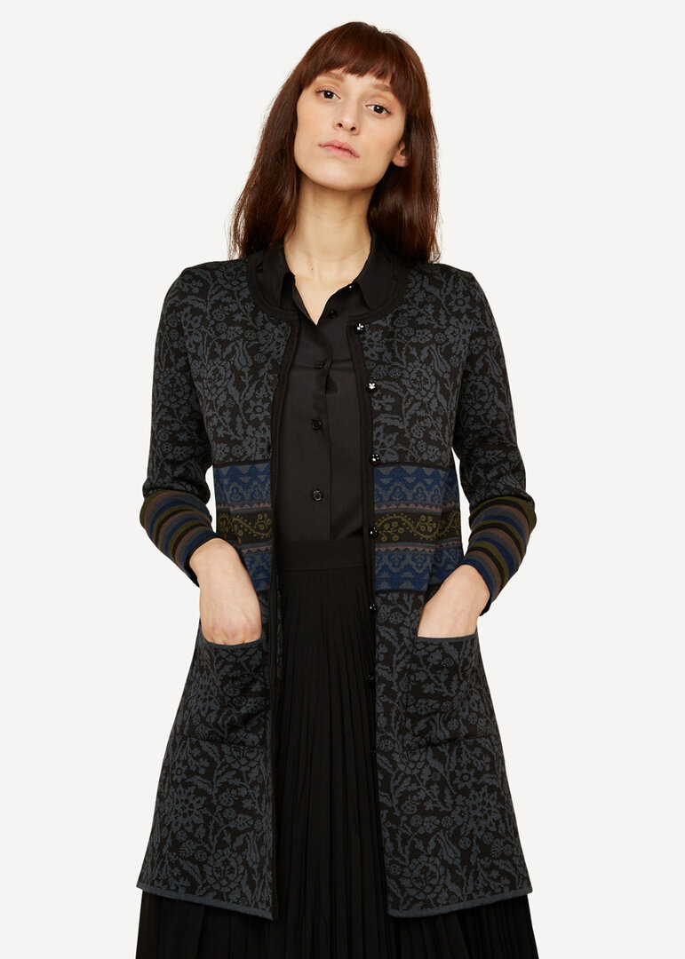 Oleana Long Cardigan 168 O zwart/grijs