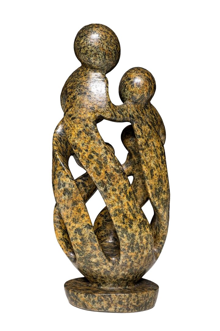 Speksteen beeld familie en gezin 5 personen ouders en 3 kinderen