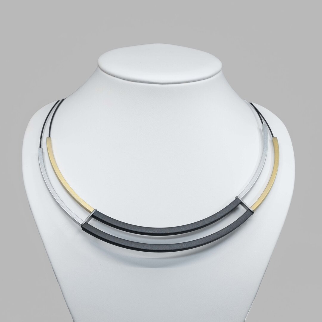 Step by Step ketting 600619 aluminium staafjes ketting met goud, zilver en zwart en roestvrijstaal