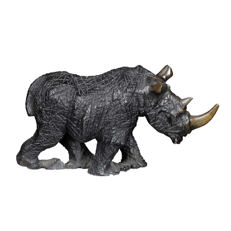 Stenen beeld neushoorn ruw speksteen 1 dier, 10 cm hoog, zwart