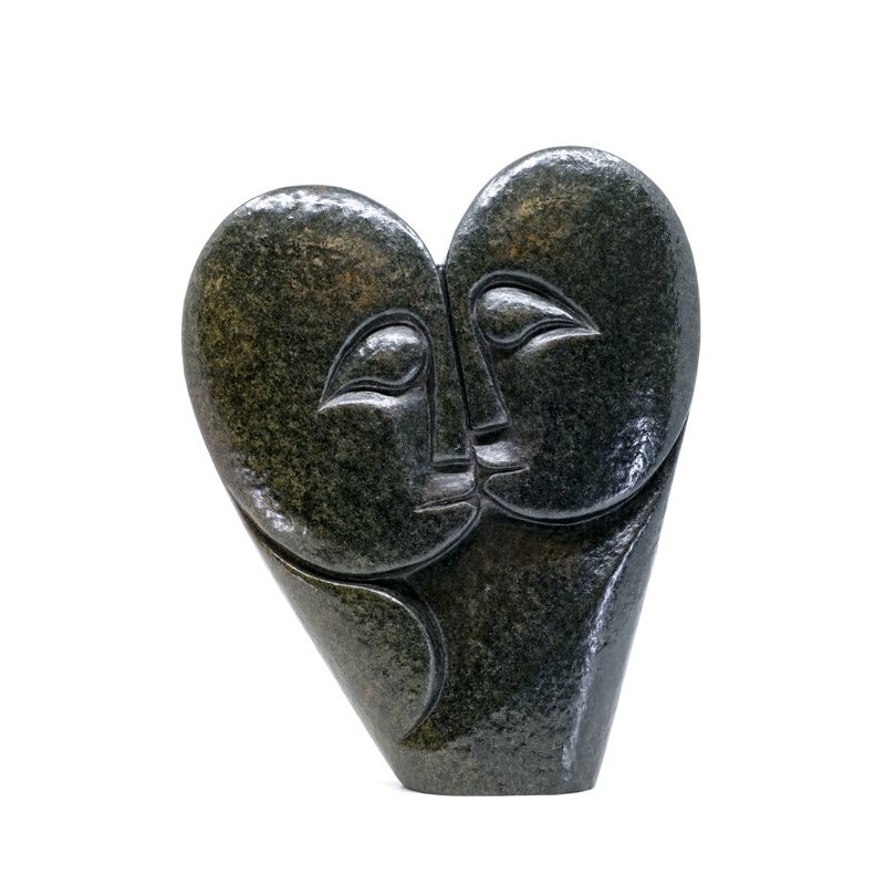 Stenen beeld heart lover 2 personen, 24 cm hoog, groen