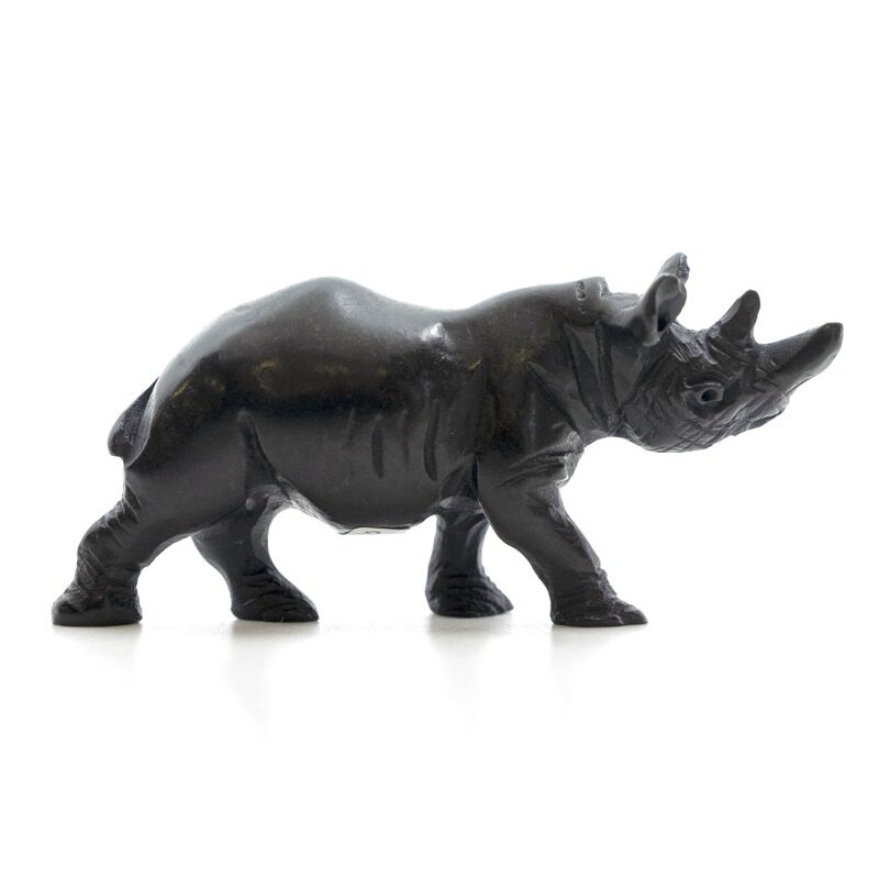 Stenen beeld neushoorn glad 1 dier, 4 cm hoog, zwart