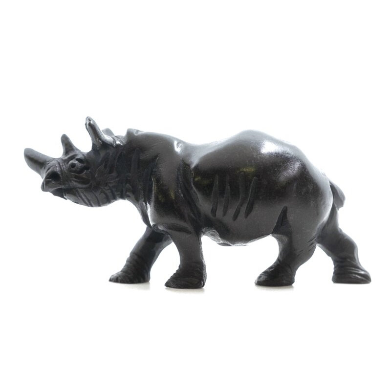 Stenen beeld neushoorn glad 1 dier, 4 cm hoog, zwart