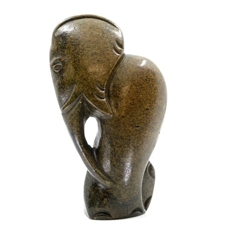 Stenen beeld olifant abstract 1 dier, 16 cm hoog, bruin