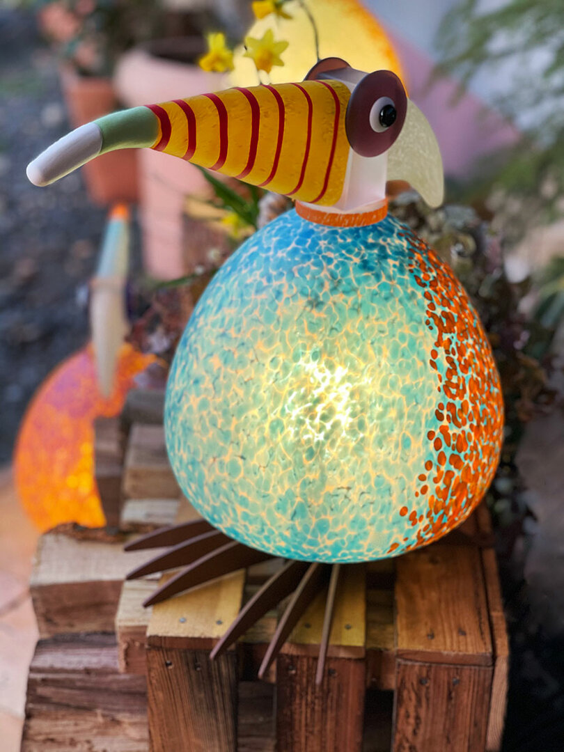 Borowski Tukano buitenlamp blauw oranje glasobject