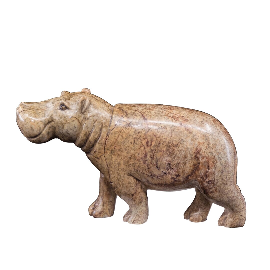 Stenen beeld nijlpaard uit speksteen. Bruin nijlpaard beeld voor binnen.