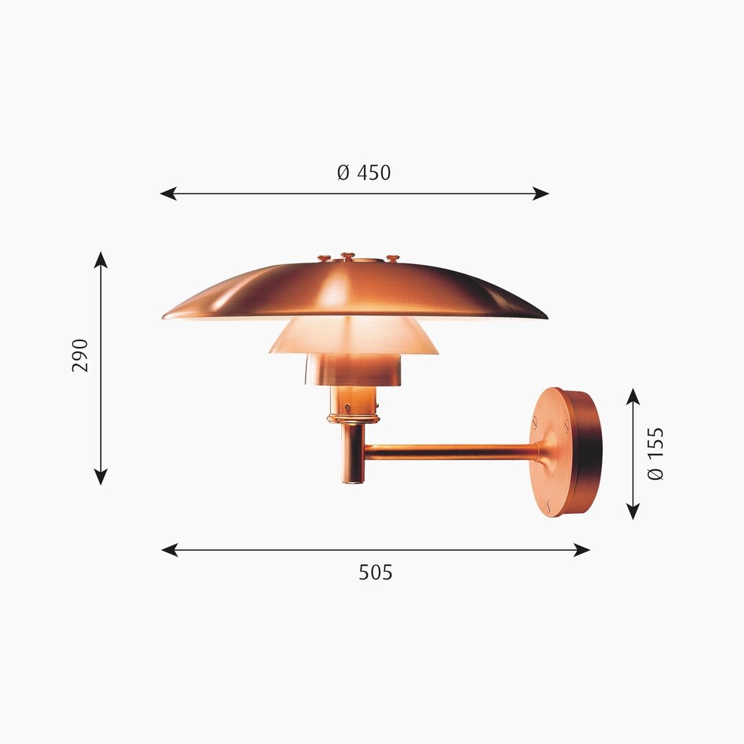 Louis Poulsen PH Wand&nbsp;wandlamp / buitenlamp&nbsp;Koper afmetingen