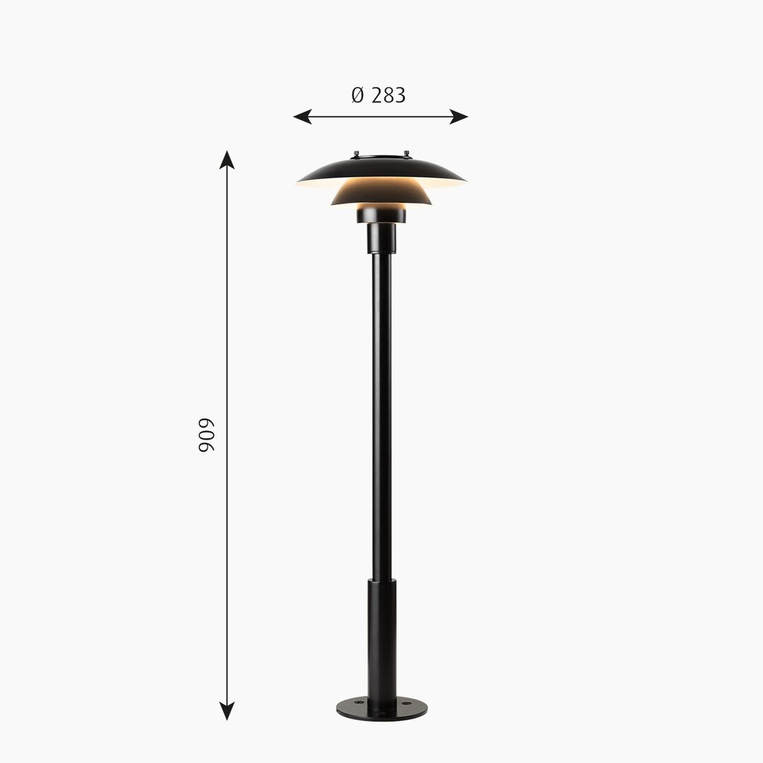 Louis Poulsen PH 3/2,5 bolder outdoor sokkellamp zwart afmetingen