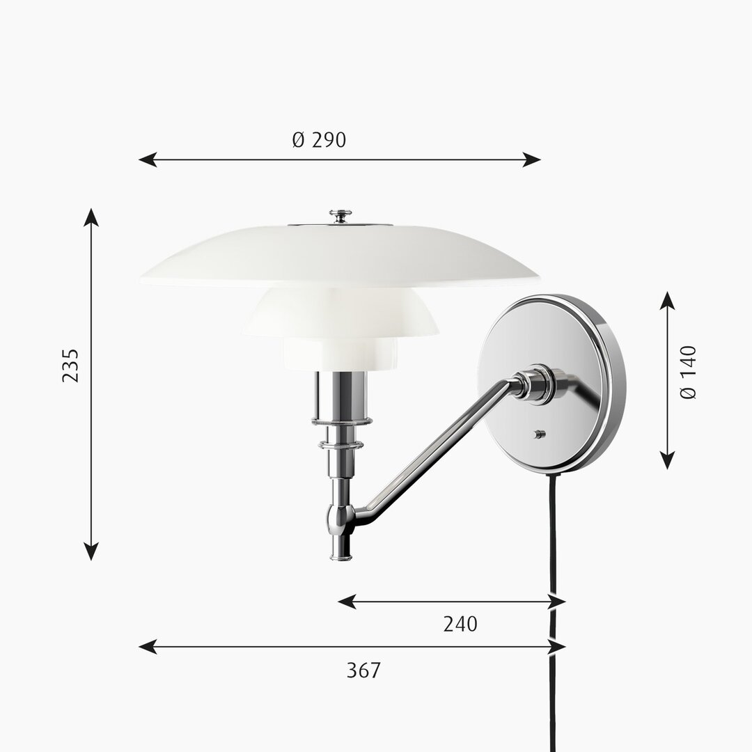 Louis Poulsen PH 3/2 wandlamp wit chroom afmetingen