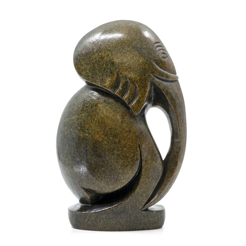 Stenen beeld olifant abstract 1 dier, 21 cm hoog, groen