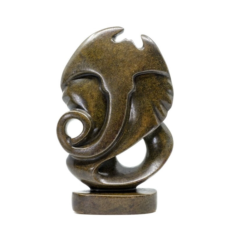 Stenen beeld olifant abstract 1 dier, 24 cm hoog, bruin