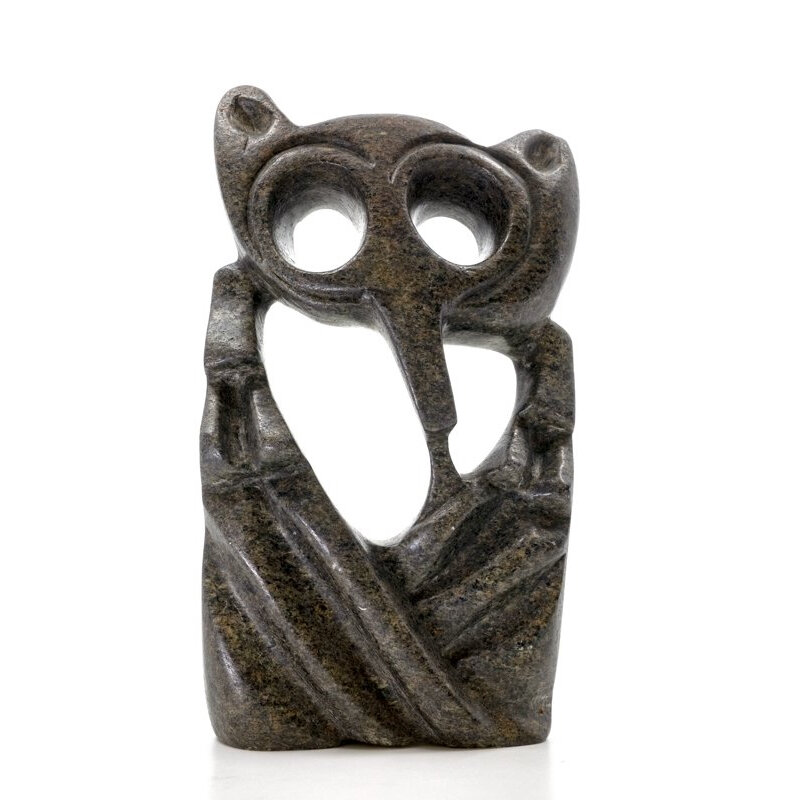 Stenen beeld uil abstract 1 dier, 17 cm hoog, bruin