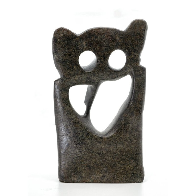 Stenen beeld uil abstract 1 dier, 17 cm hoog, bruin