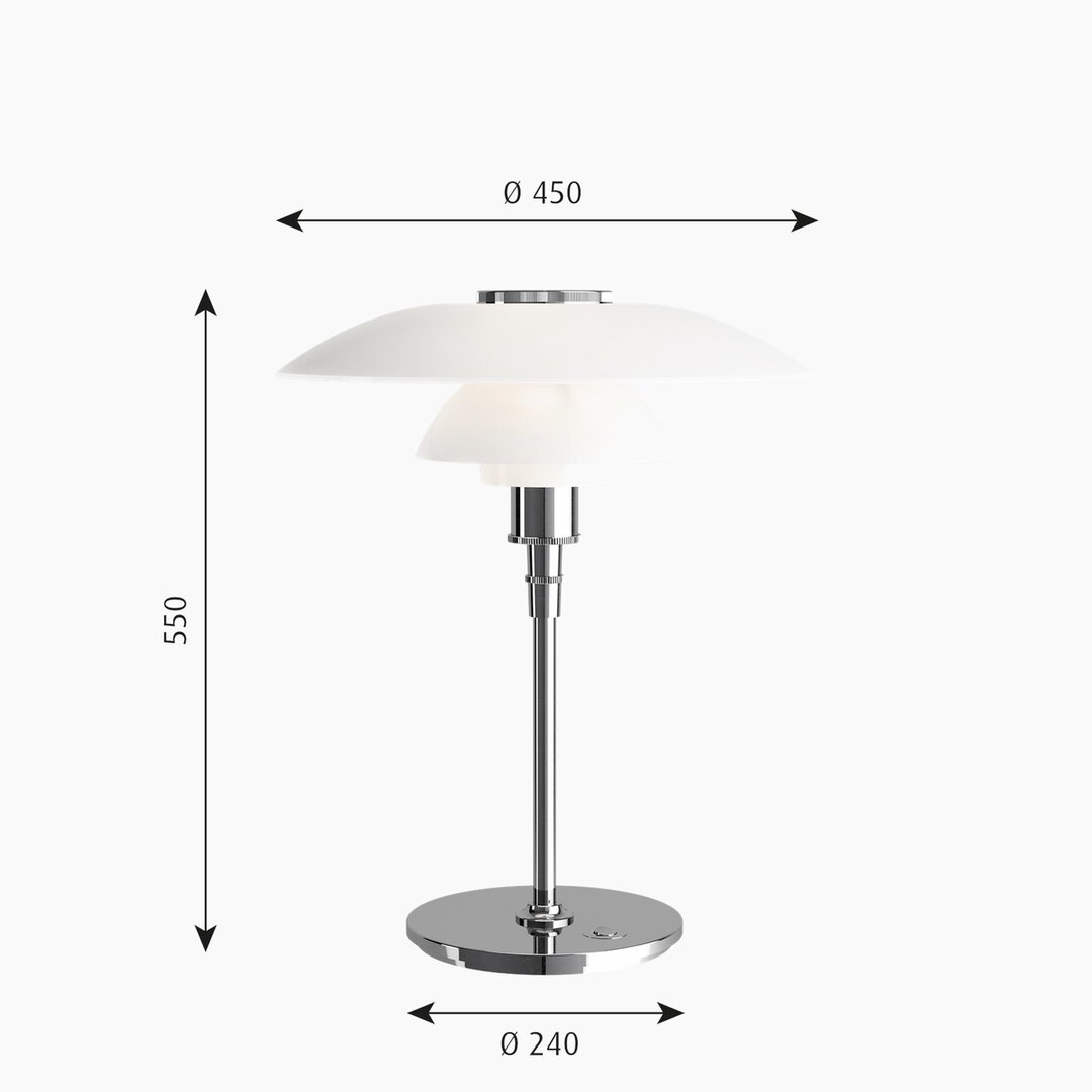 Louis Poulsen PH 4,5/3,5 tafellamp / bureaulamp chroom hoogglans afmetingen