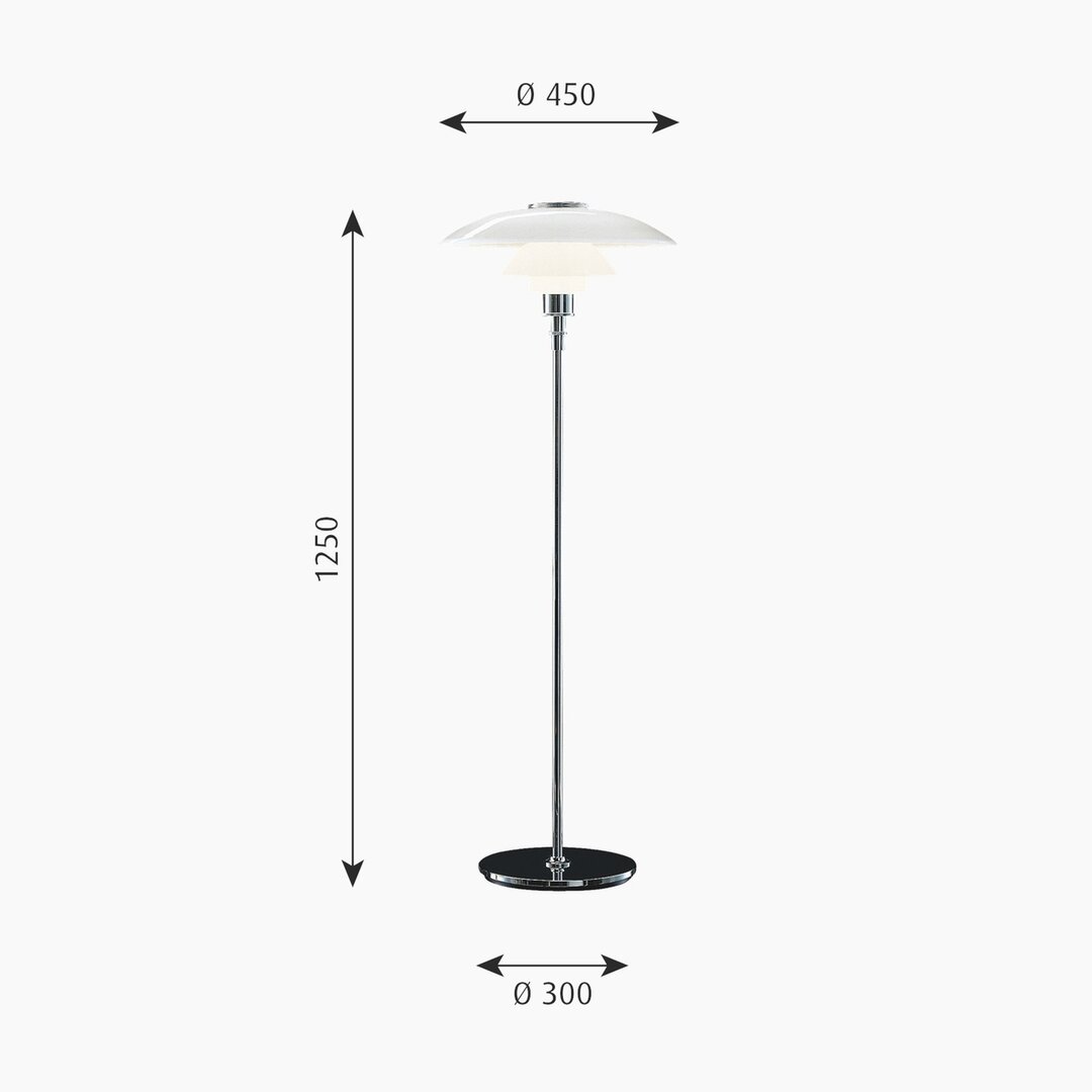 Louis Poulsen PH 4,5/3,5 vloerlamp/staande lamp/leeslamp chroom hoogglans afmetingen