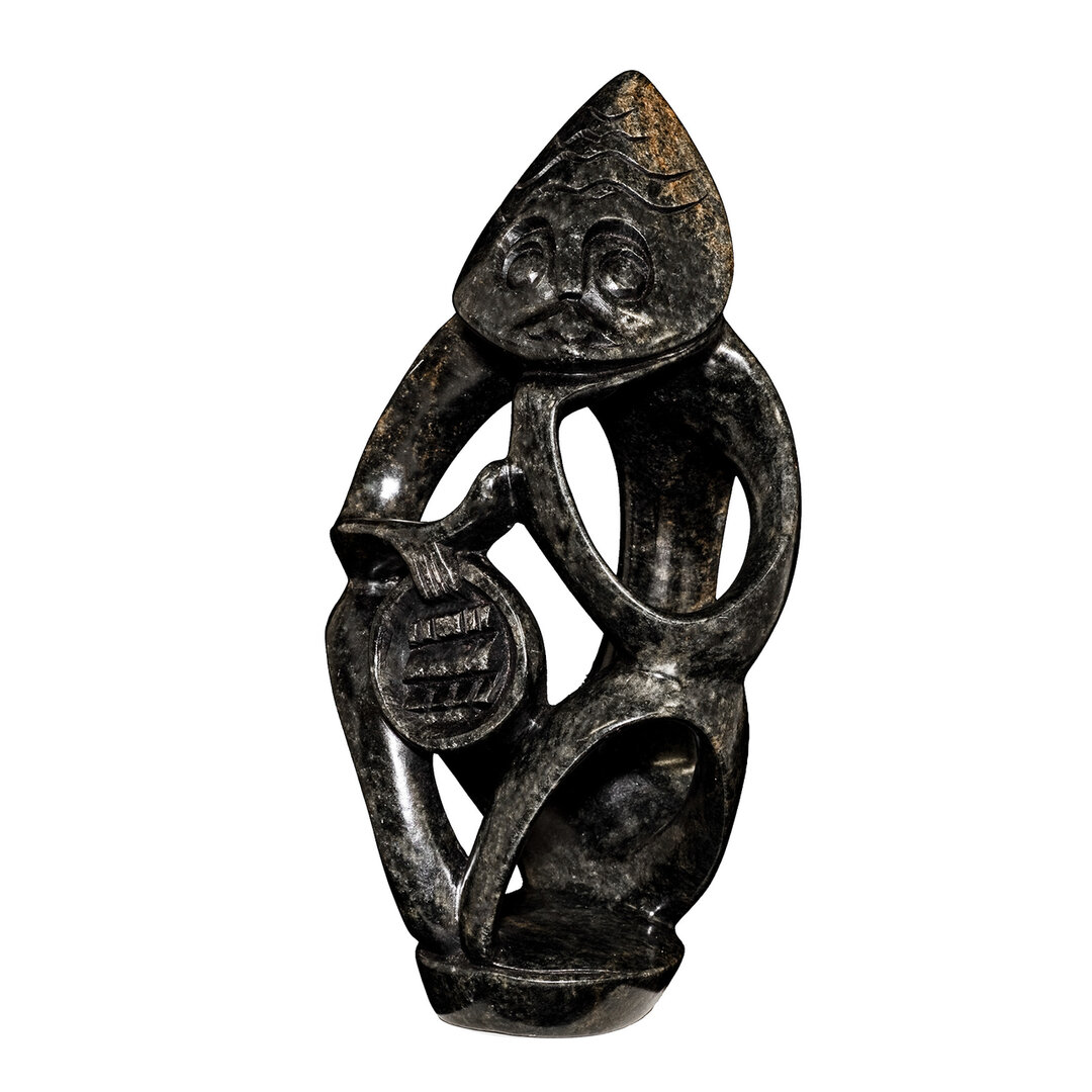Stenen beeld denker groen zittend abstract 1 denkend persoon uit speksteen, 23 cm hoog, groen