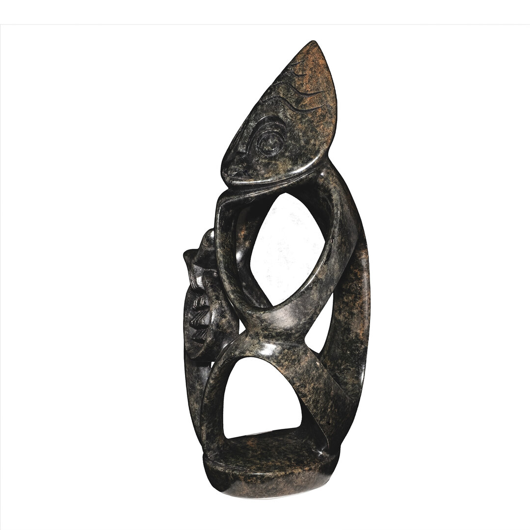 Stenen beeld denker groen zittend abstract 1 denkend persoon uit speksteen, 23 cm hoog, groen