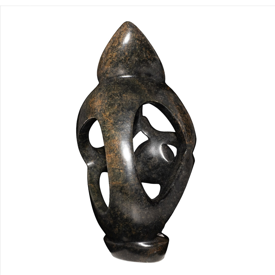 Stenen beeld denker groen zittend abstract 1 denkend persoon uit speksteen, 23 cm hoog, groen