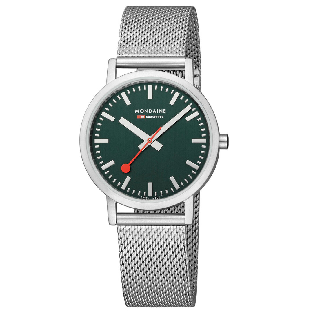 Mondaine Watch Classic 36 mm Matt green milanese De Blaker exclusief