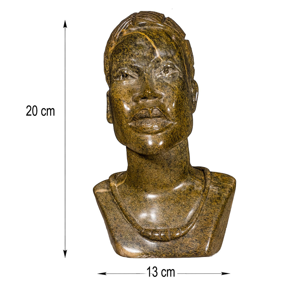 Beeld hoofd steen wijze vrouw. Stenen kunst uit Afrika afmetingen