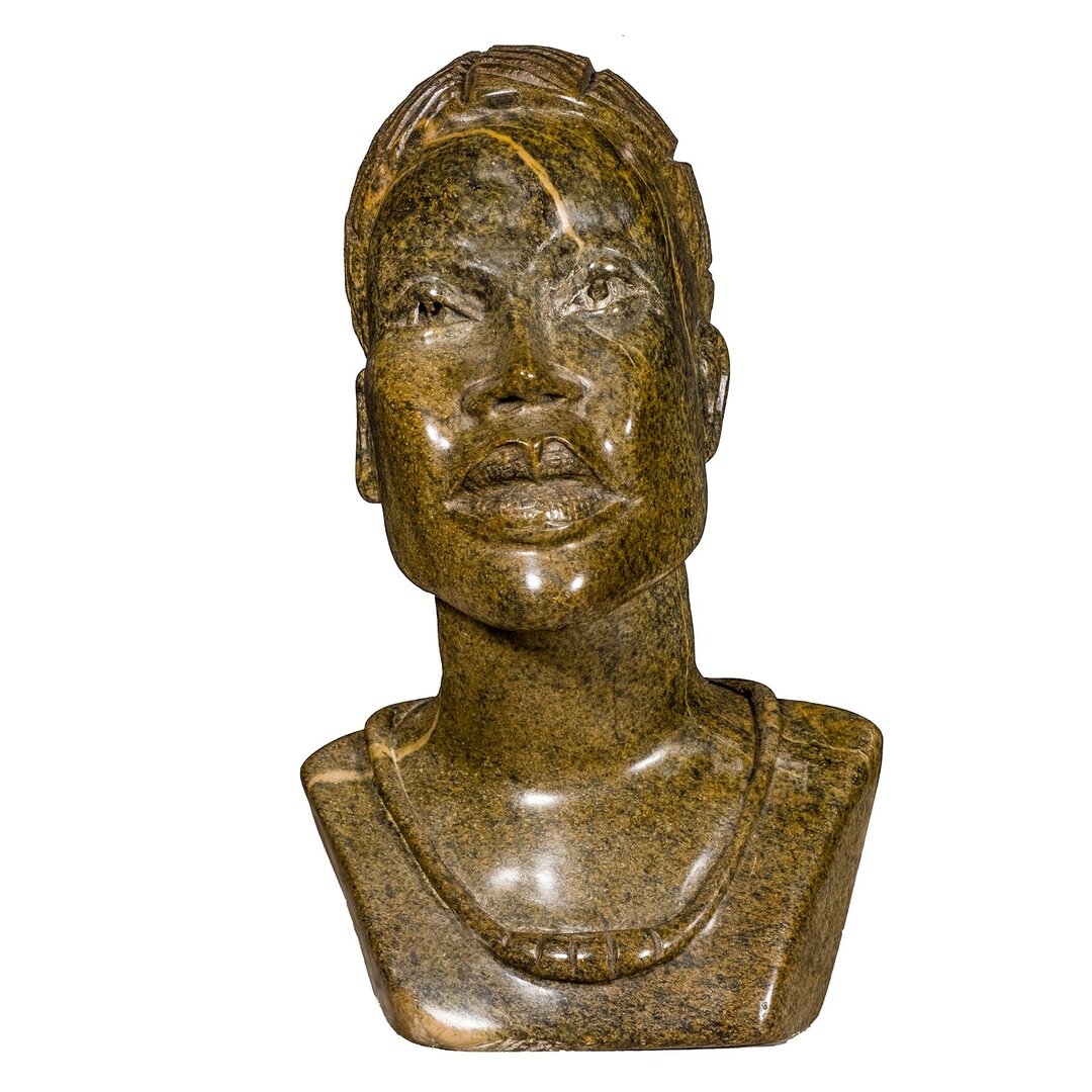Beeld hoofd steen wijze vrouw. Stenen kunst uit Afrika