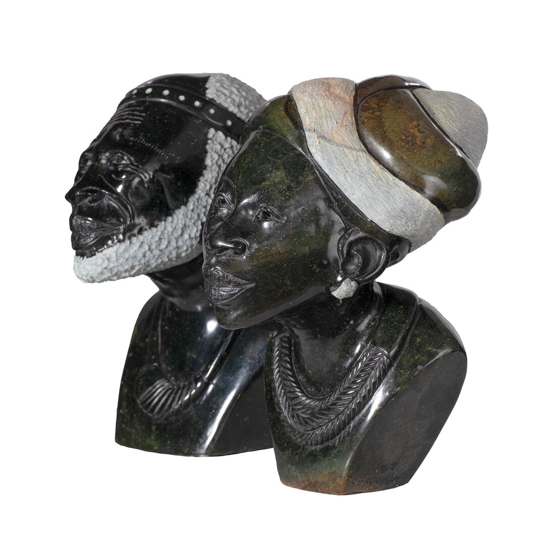 Beelden Afrikaanse hoofden set steen opa en oma. Stenen kunst uit Afrika