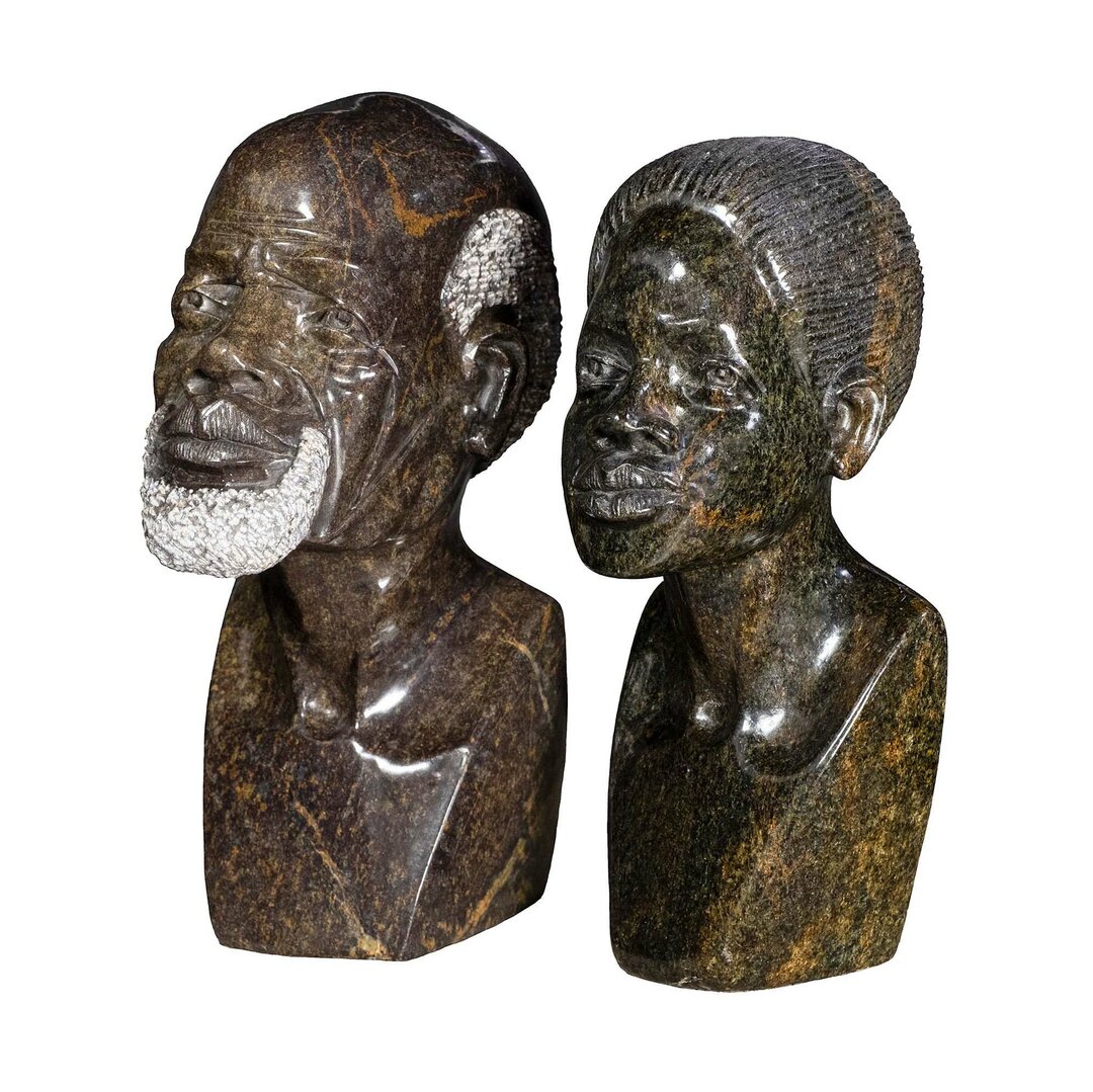 Beelden Afrikaanse hoofden set steen opa en oma. Stenen kunst uit Afrika