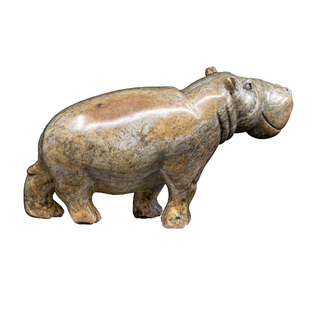 Stenen beeld nijlpaard uit speksteen. Bruin nijlpaard beeld voor binnen.