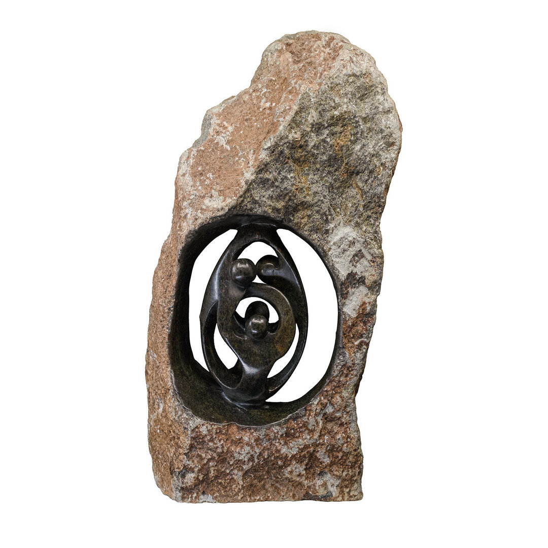Stenen beeld gezin 4 personen bruin. Stenen kunst uit Afrika 40 cm