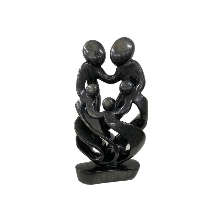 Speksteen beeld gezin 5 personen donker groen 44 cm