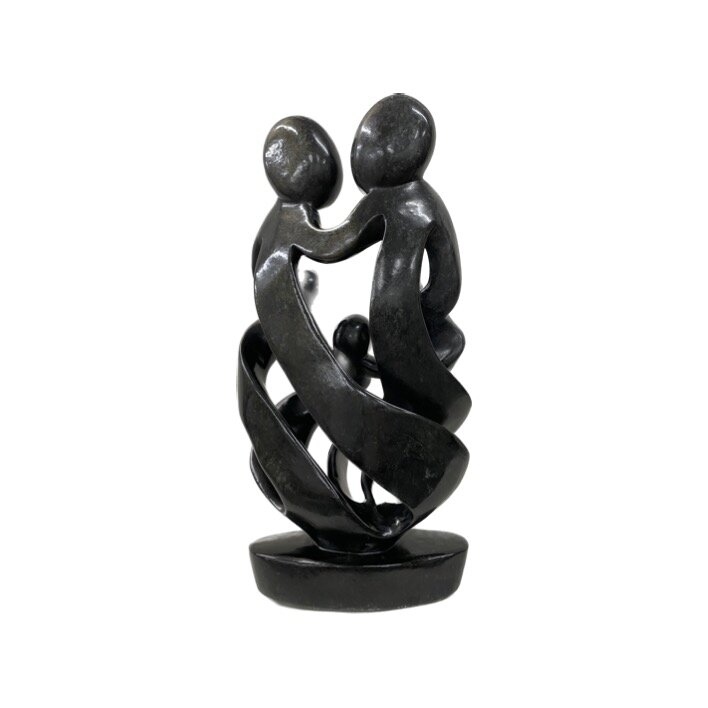 Speksteen beeld gezin 5 personen donker groen 44 cm