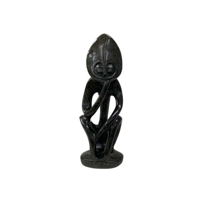Sculpture en pierre penseur assis 32 cm noir