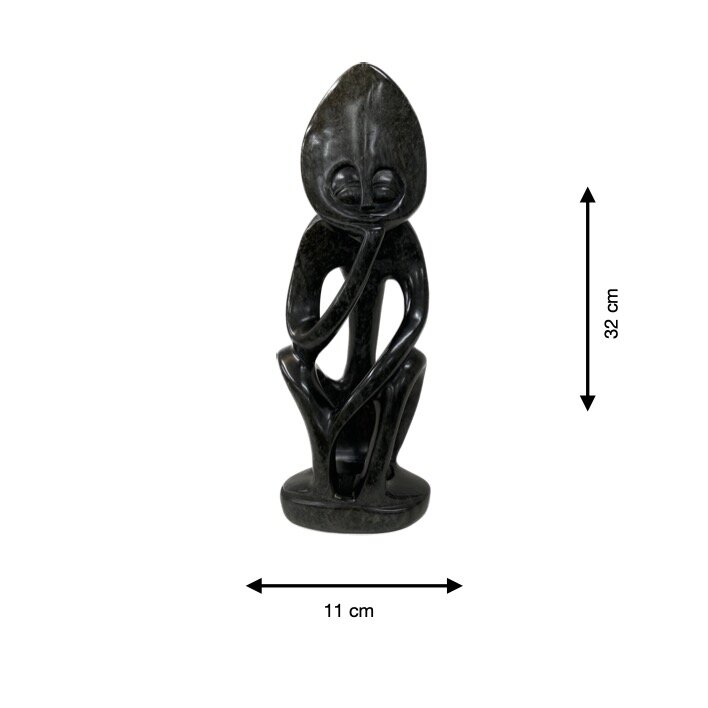 Sculpture en pierre penseur assis 32 cm noir