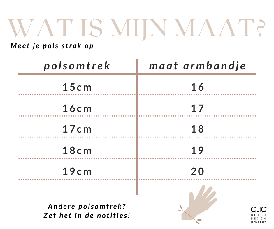Clic A257Z armband goud zwart voor dames maattabel