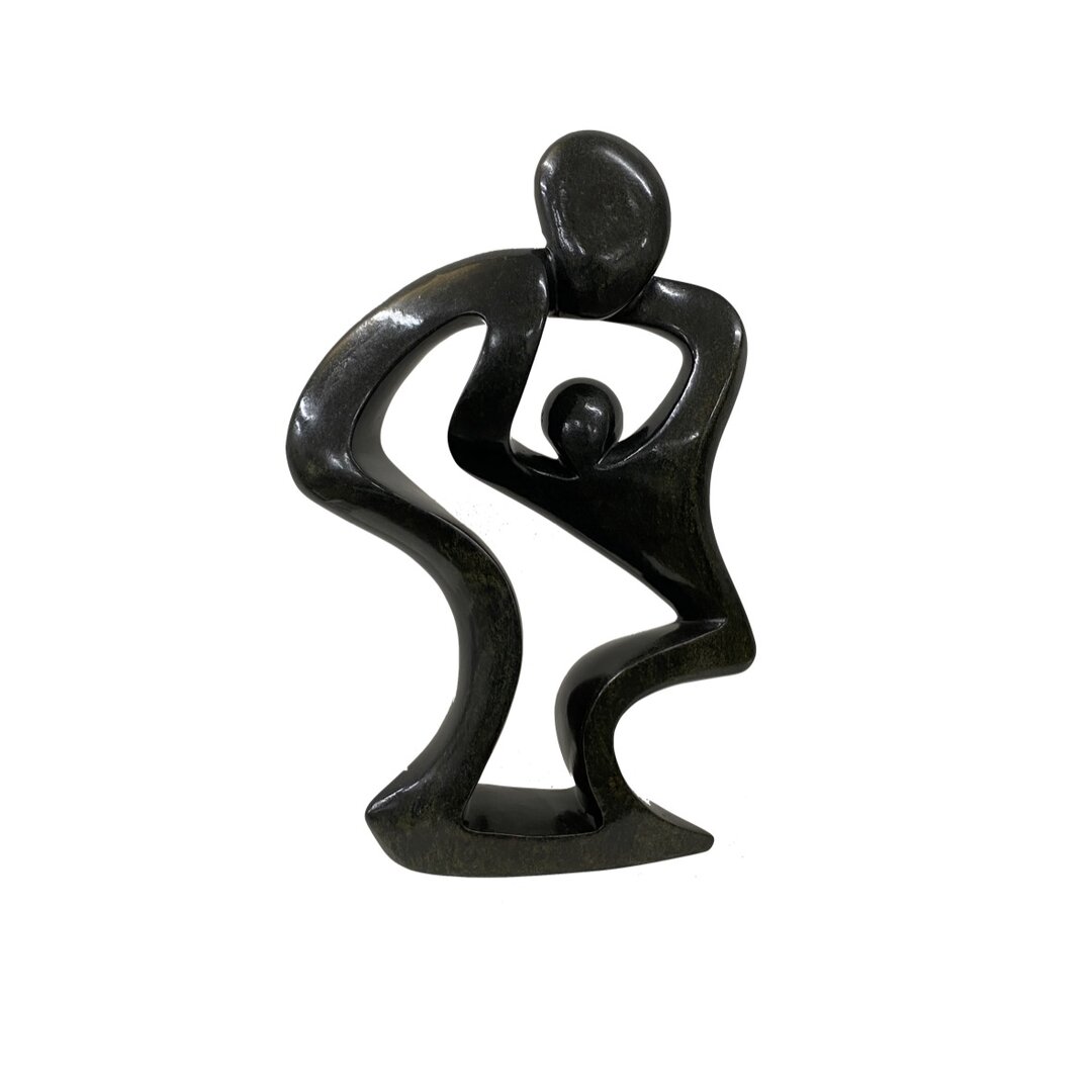 Statue en st&eacute;atite m&egrave;re et enfant vert 42 cm